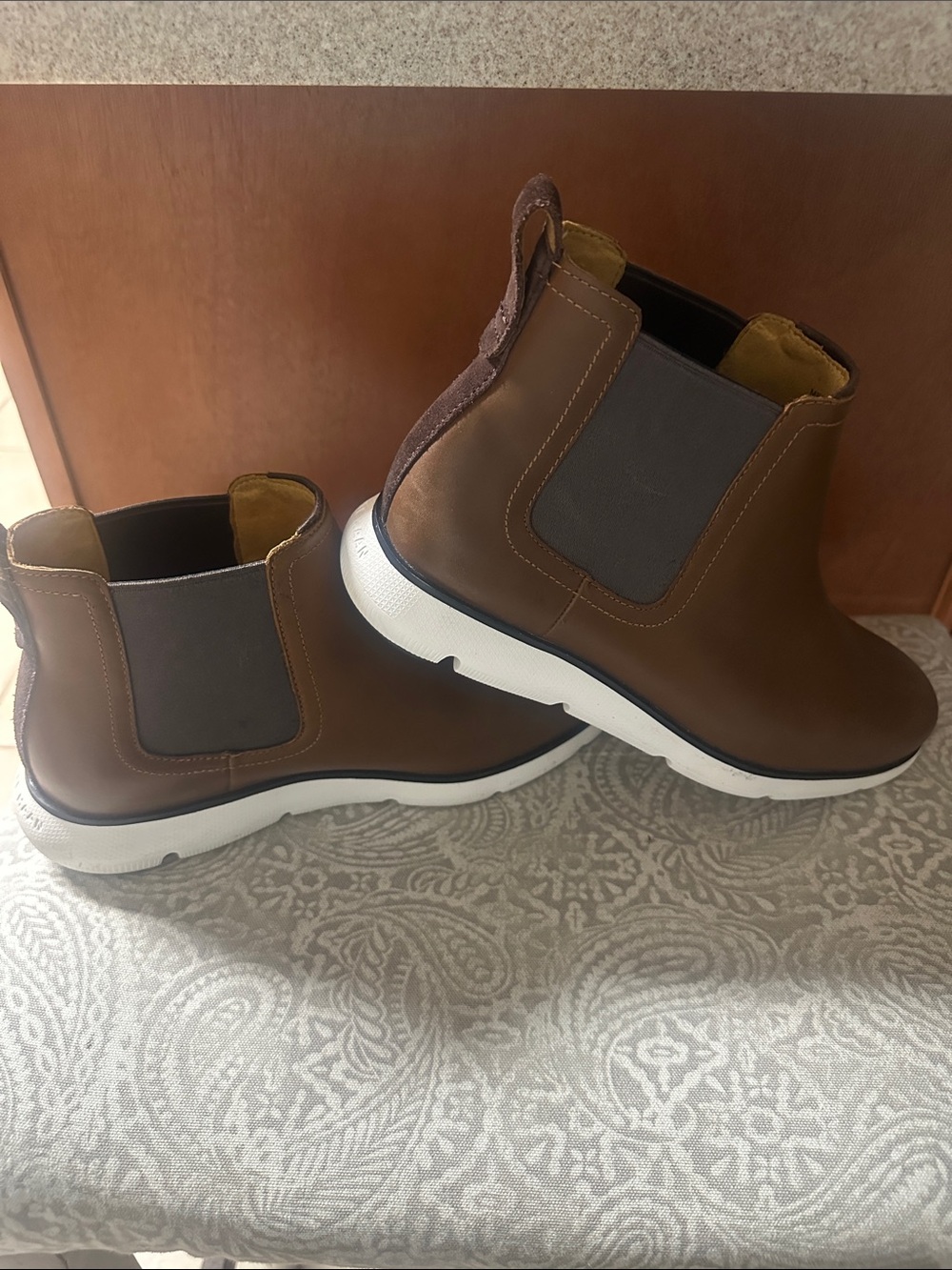 Cole Haan Brown Leather Chelsea Sneaker Boots Zero Grand with White Sole